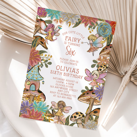 Personalized Fairy 6th Birthday Invitation – Digital JPG File