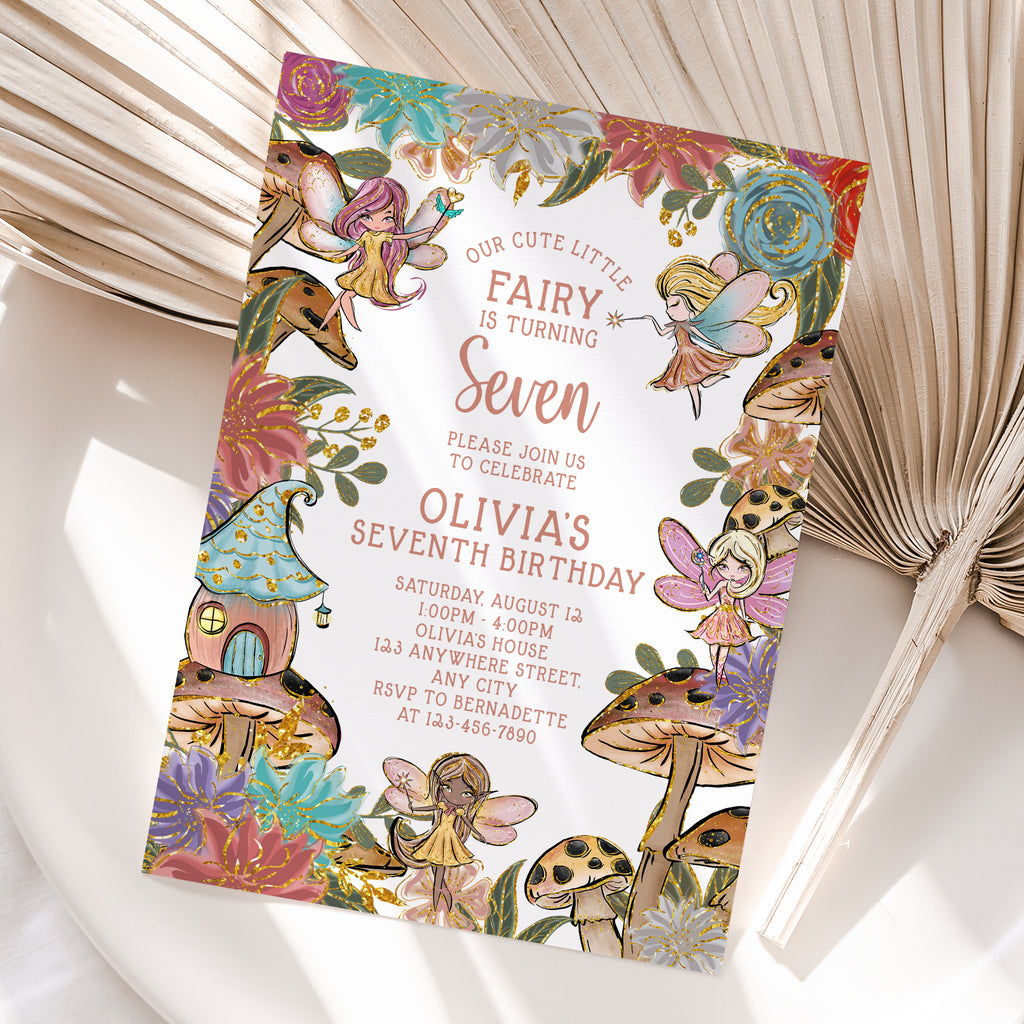 Personalized Fairy 7th Birthday Invitation – Digital JPG File