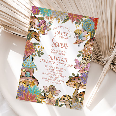 Personalized Fairy 7th Birthday Invitation – Digital JPG File