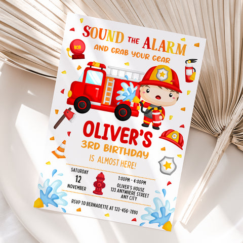 Personalized Fire Truck Birthday Invitation – Digital JPG File for Any Age (Version 2)