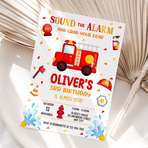 Personalized Fire Truck Birthday Invitation – Digital JPG File for Any Age