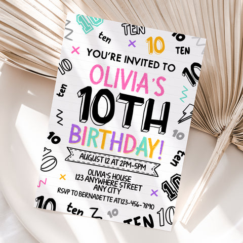 Personalized Girl 10th Birthday Invitation – Digital JPG File