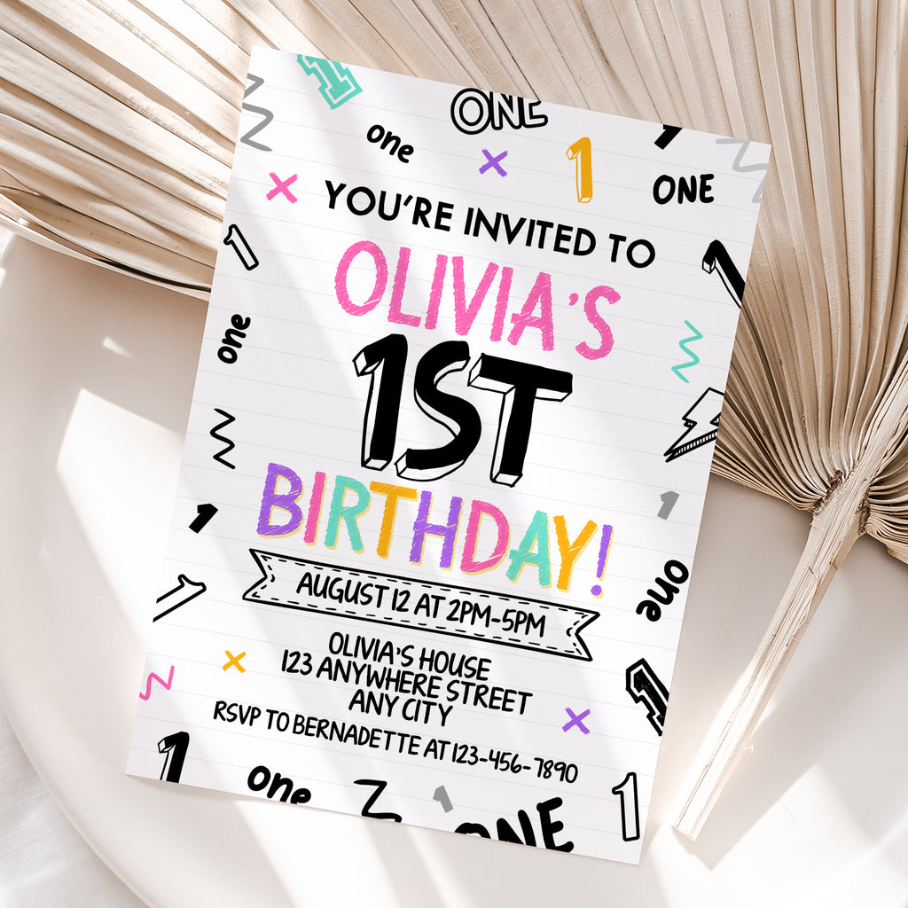Personalized Girl 1st Birthday Invitation – Digital JPG File