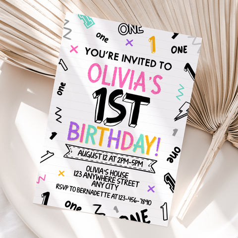Personalized Girl 1st Birthday Invitation – Digital JPG File