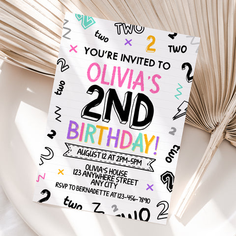 Personalized Girl 2nd Birthday Invitation – Digital JPG File