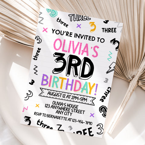 Personalized Girl 3rd Birthday Invitation – Digital JPG File