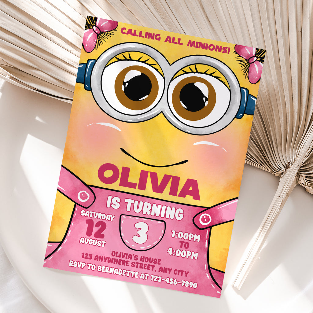 Girl Minion Birthday Invitation – Personalized Digital Printable Party Invite