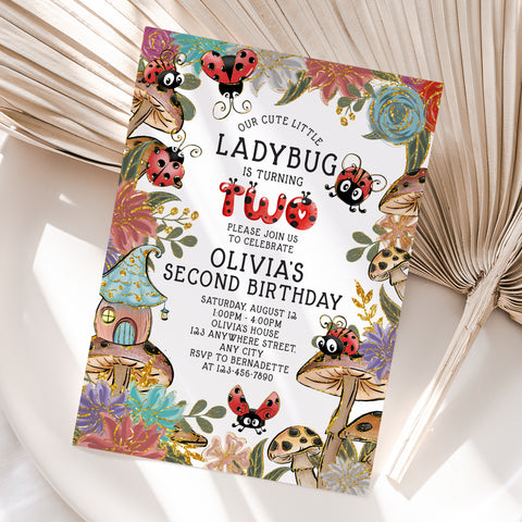 Personalized Ladybug 2nd Birthday Invitation – Digital JPG File
