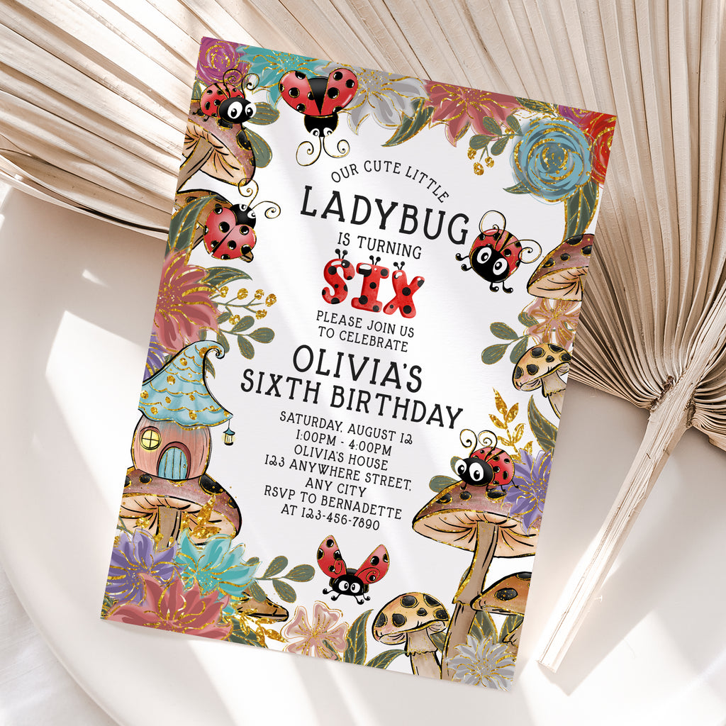 Personalized Ladybug 6th Birthday Invitation – Digital JPG File