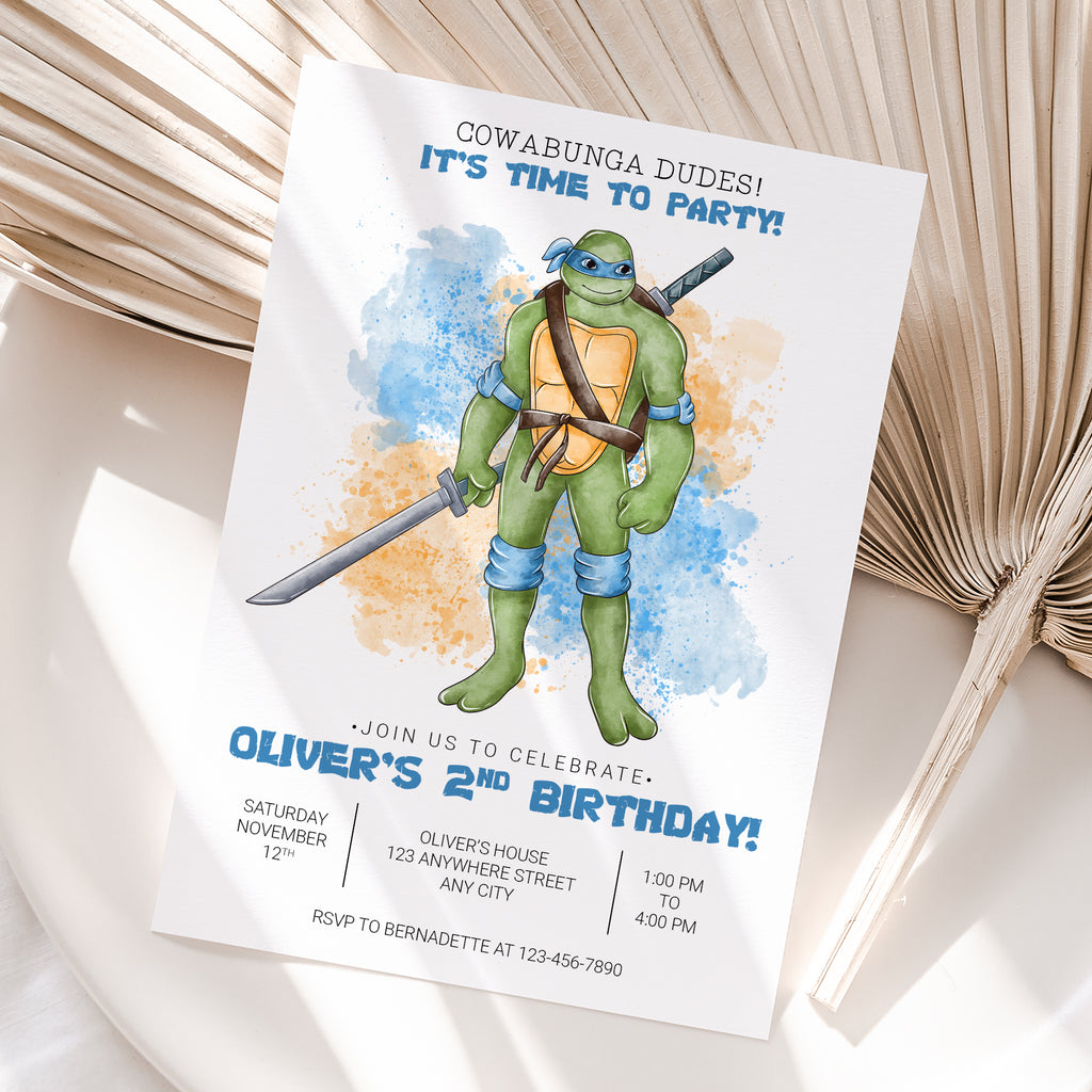 Personalized Leonardo Teenage Mutant Ninja Turtles Birthday Invitation – Digital JPG File for Any Age