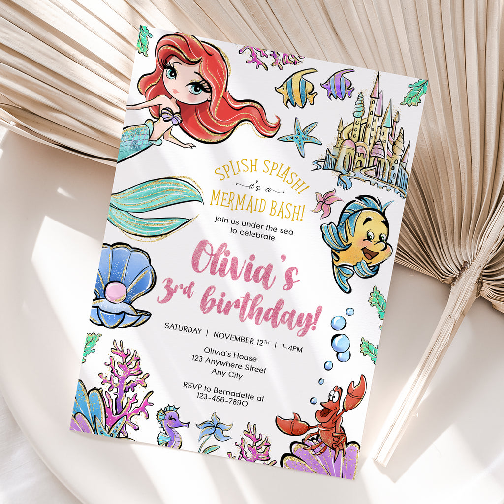 Little Mermaid Birthday Invitation – Personalized Digital Printable Party Invite