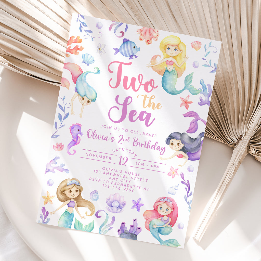 Personalized Mermaid 2nd Birthday Invitation – Digital JPG File (Version 2)