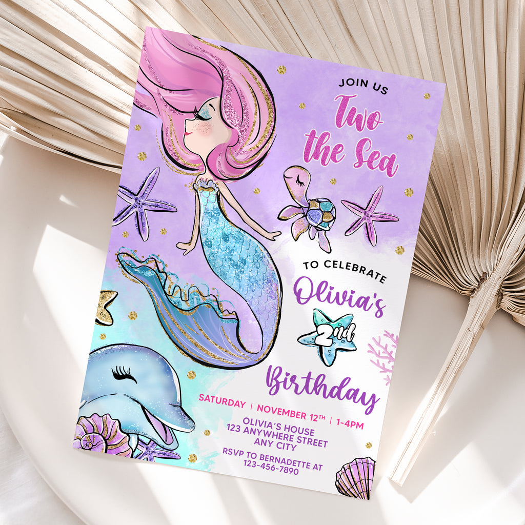 Personalized Mermaid 2nd Birthday Invitation – Digital JPG File