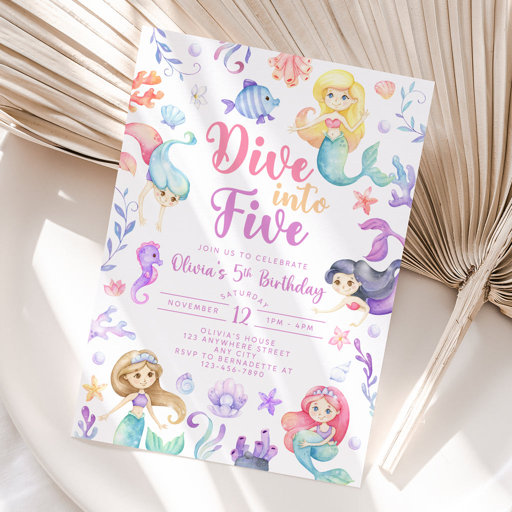 Personalized Mermaid 5th Birthday Invitation – Digital JPG File (Version 2)