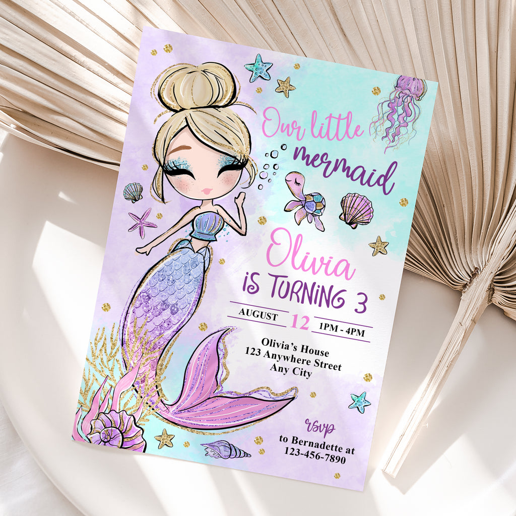 Personalized Mermaid Birthday Invitation – Digital JPG File for Any Age (Version 2)
