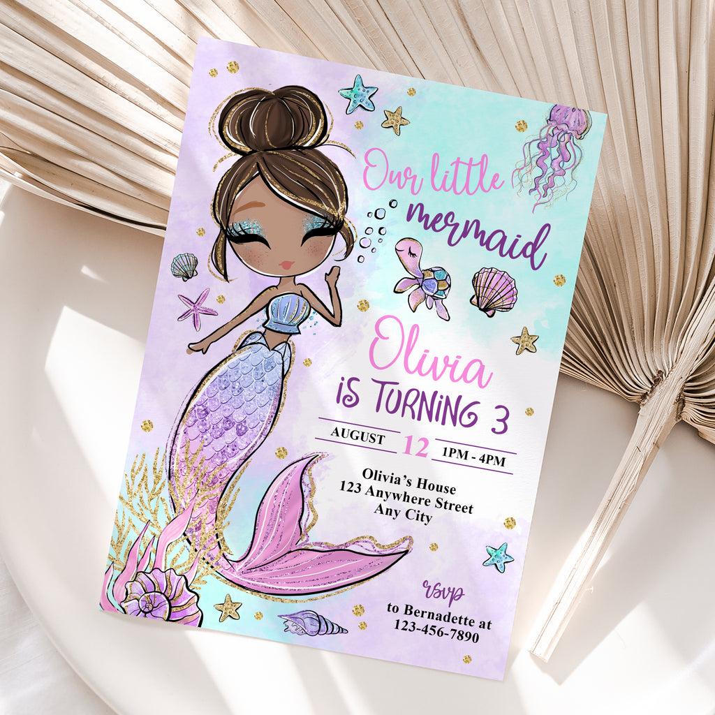 Personalized Mermaid Birthday Invitation – Digital JPG File for Any Age (Version 3)