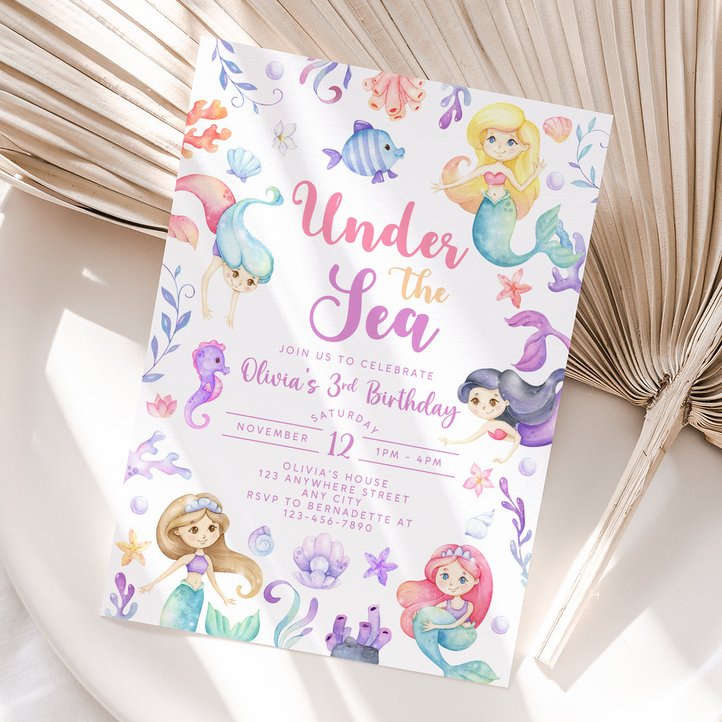 Personalized Mermaid Birthday Invitation – Digital JPG File for Any Age (Version 4)