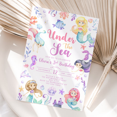 Personalized Mermaid Birthday Invitation – Digital JPG File for Any Age (Version 4)