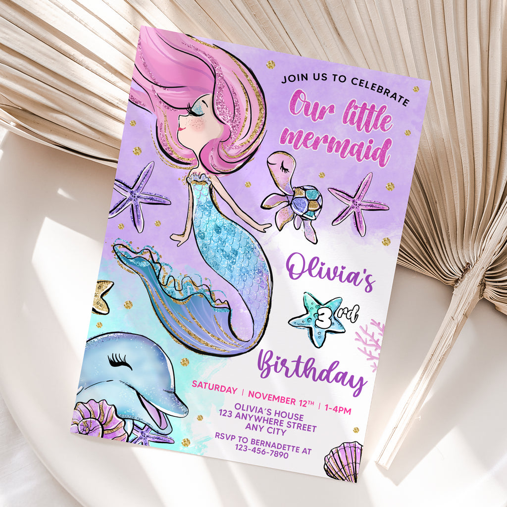 Personalized Mermaid Birthday Invitation – Digital JPG File for Any Age (Version 5)