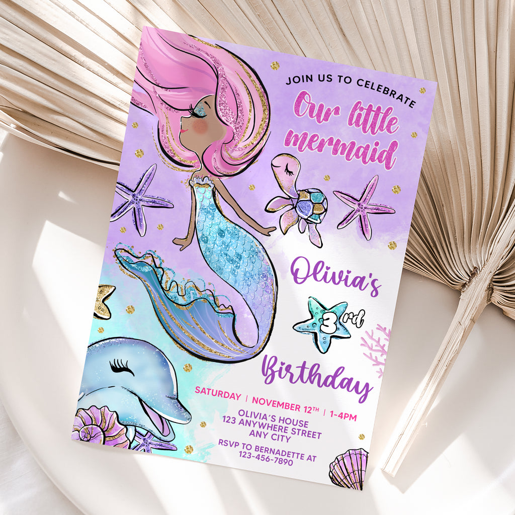Personalized Mermaid Birthday Invitation – Digital JPG File for Any Age (Version 6)