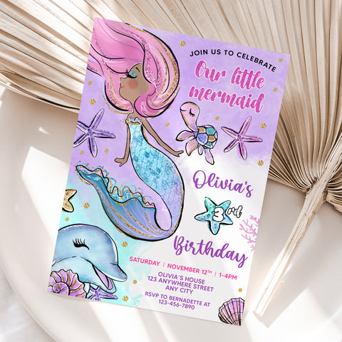 Personalized Mermaid Birthday Invitation – Digital JPG File for Any Age (Version 6)