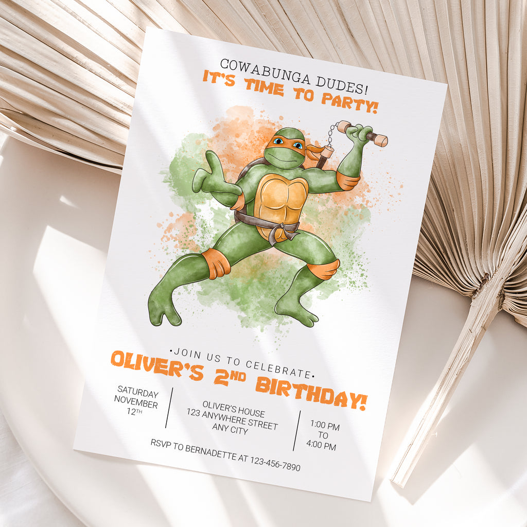 Personalized Michelangelo Teenage Mutant Ninja Turtles Birthday Invitation – Digital JPG File for Any Age