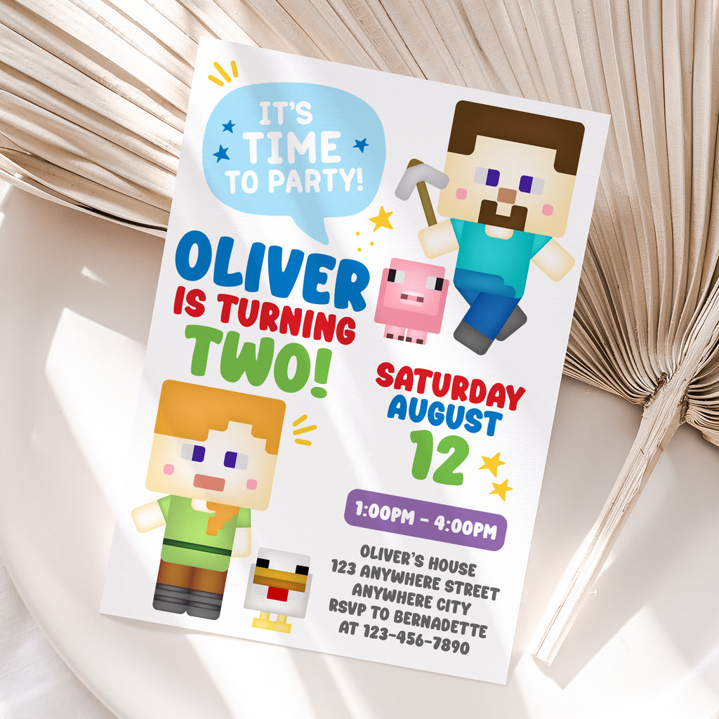 Minecraft Birthday Invitation – Personalized Digital Printable Party Invite