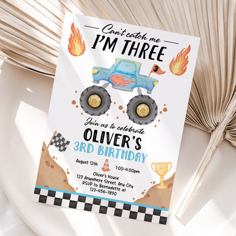 Personalized Monster Truck 3rd Birthday Invitation – Digital JPG File (Version 2)