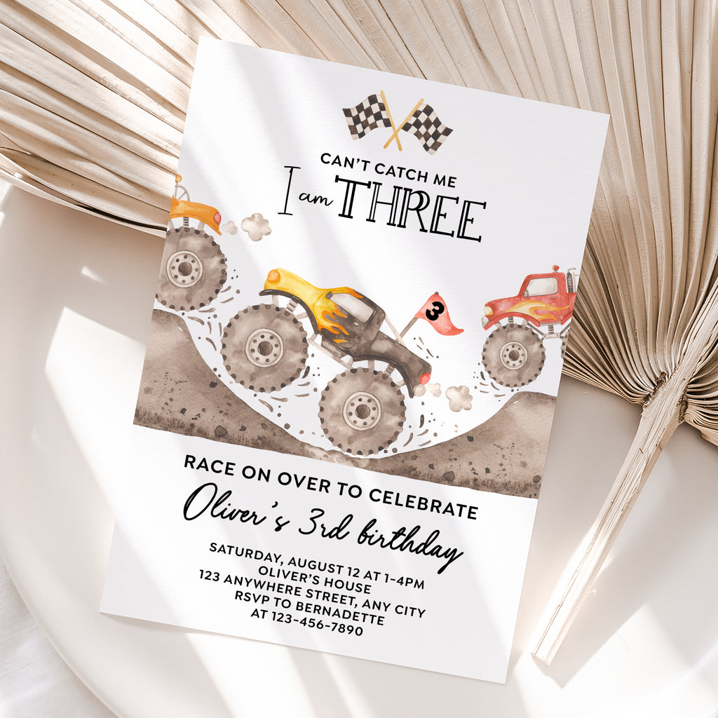 Personalized Monster Truck 3rd Birthday Invitation – Digital JPG File (Version 3)