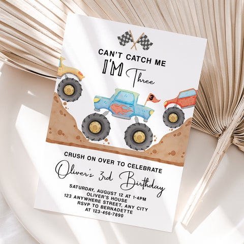 Personalized Monster Truck 3rd Birthday Invitation – Digital JPG File