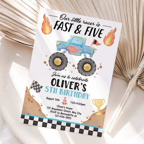 Personalized Monster Truck 5th Birthday Invitation – Digital JPG File (Version 2)
