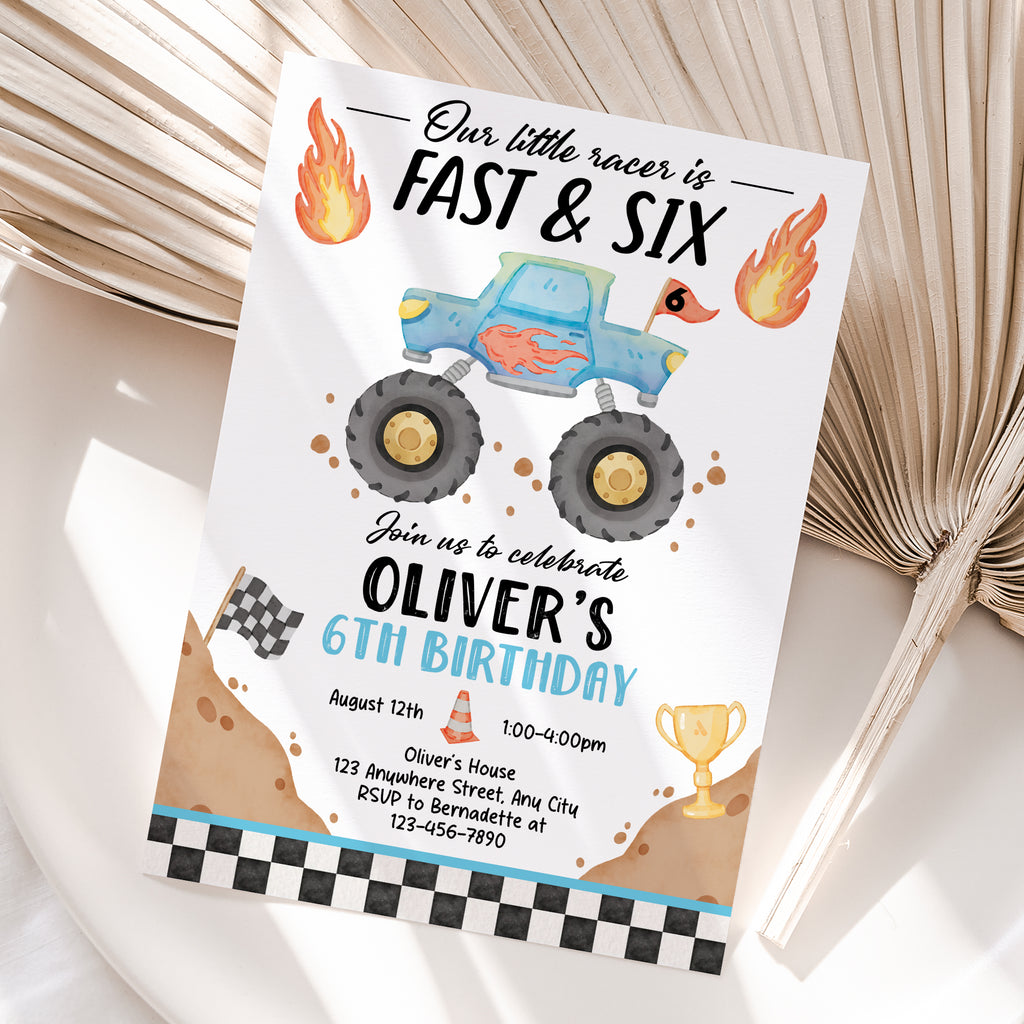 Personalized Monster Truck 6th Birthday Invitation – Digital JPG File (Version 2)