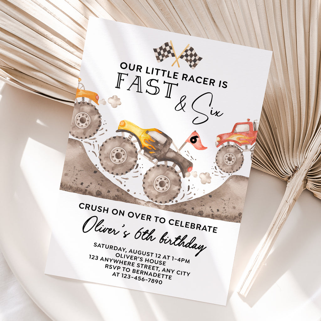 Personalized Monster Truck 6th Birthday Invitation – Digital JPG File (Version 3)