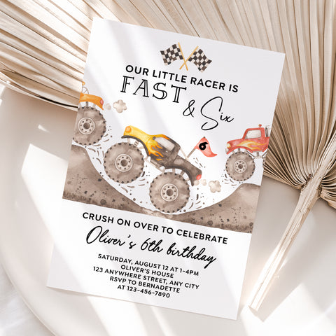 Personalized Monster Truck 6th Birthday Invitation – Digital JPG File (Version 3)