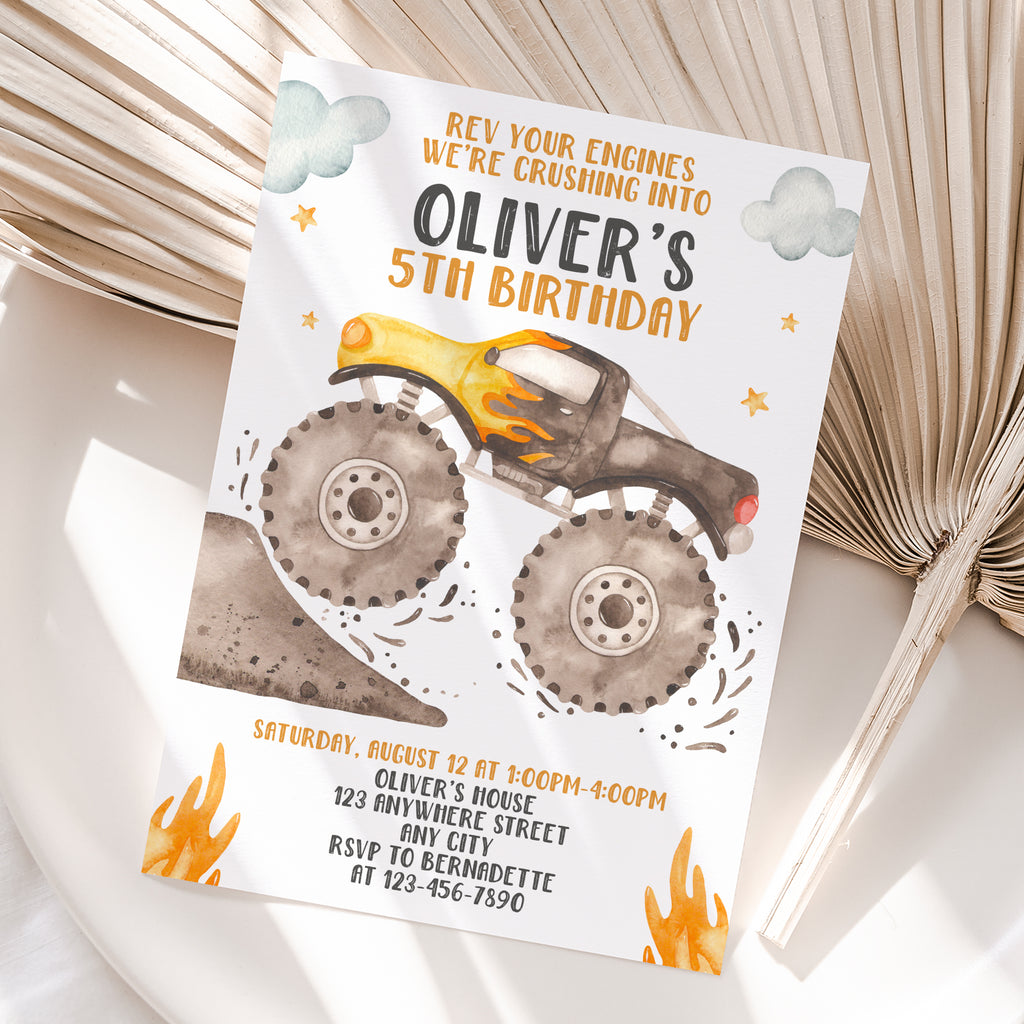 Personalized Monster Truck Birthday Invitation – Digital JPG File for Any Age (Version 2)