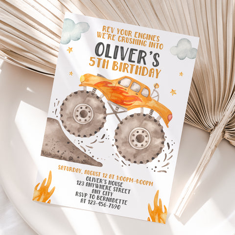Personalized Monster Truck Birthday Invitation – Digital JPG File for Any Age (Version 3)