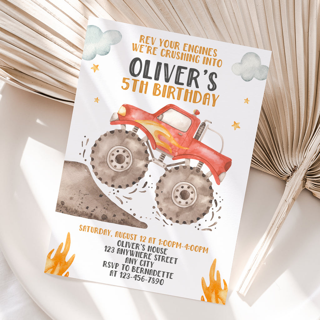 Personalized Monster Truck Birthday Invitation – Digital JPG File for Any Age (Version 4)