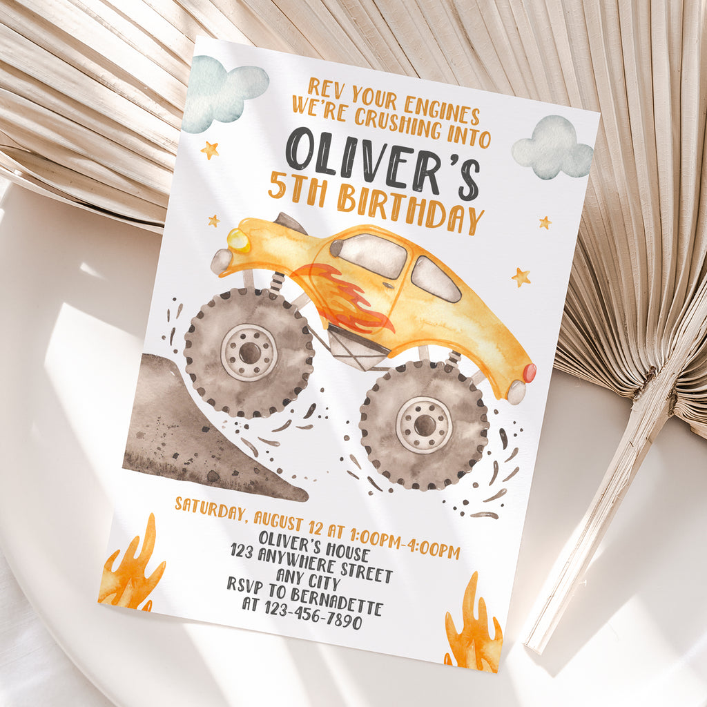 Personalized Monster Truck Birthday Invitation – Digital JPG File for Any Age (Version 5)