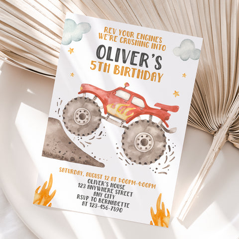 Personalized Monster Truck Birthday Invitation – Digital JPG File for Any Age (Version 6)