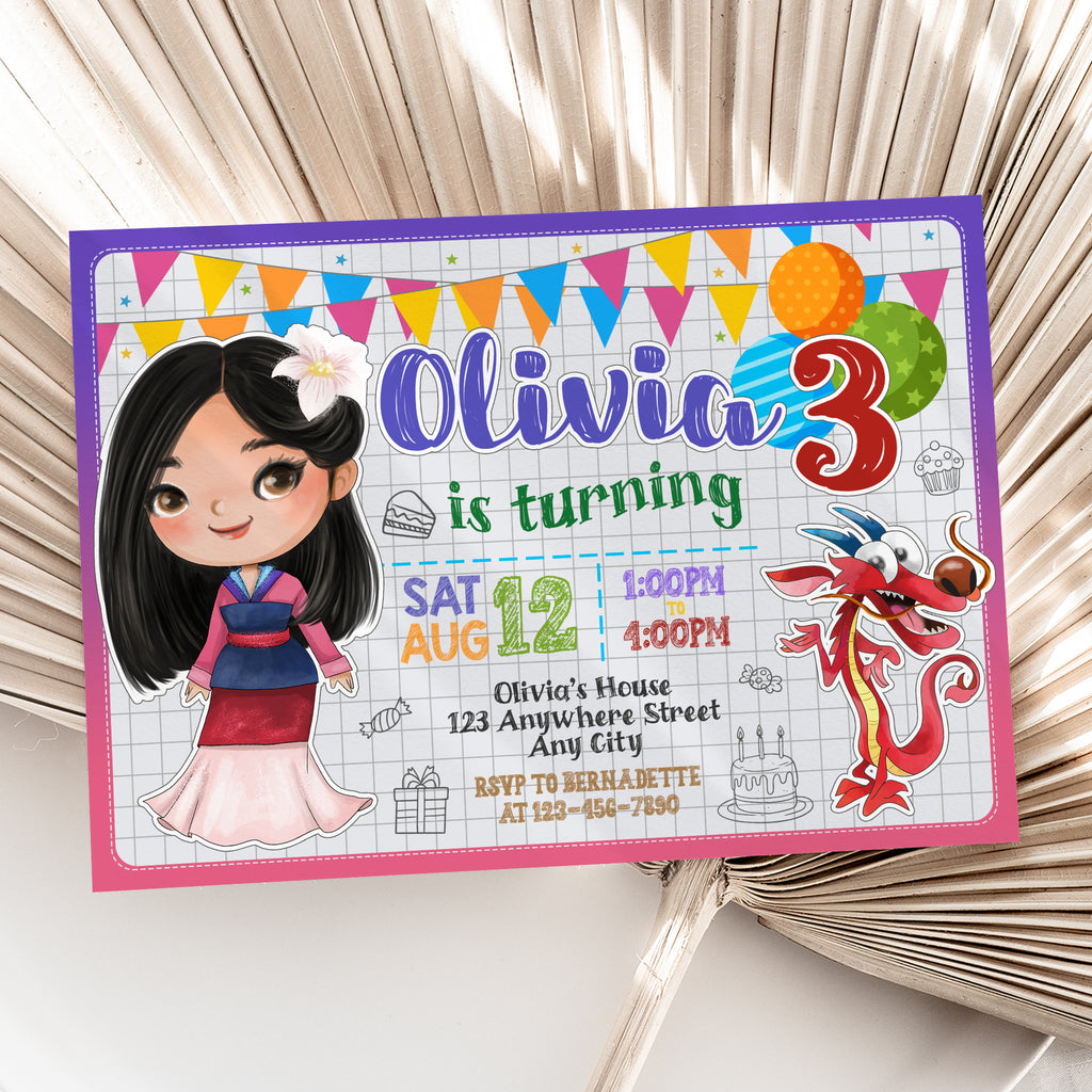 Mulan Birthday Invitation – Personalized Digital Printable Party Invite