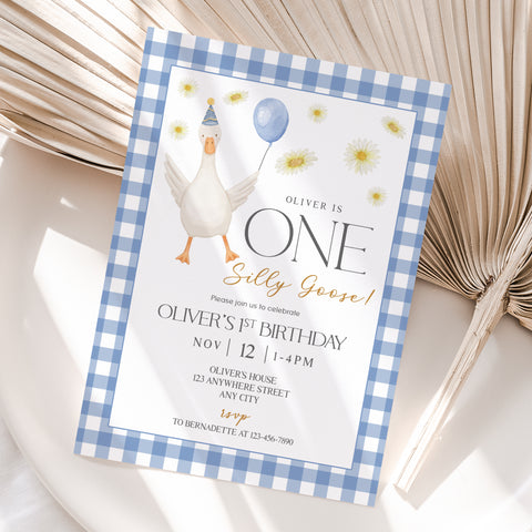 Personalized One Silly Goose Boy 1st Birthday Invitation – Digital JPG File