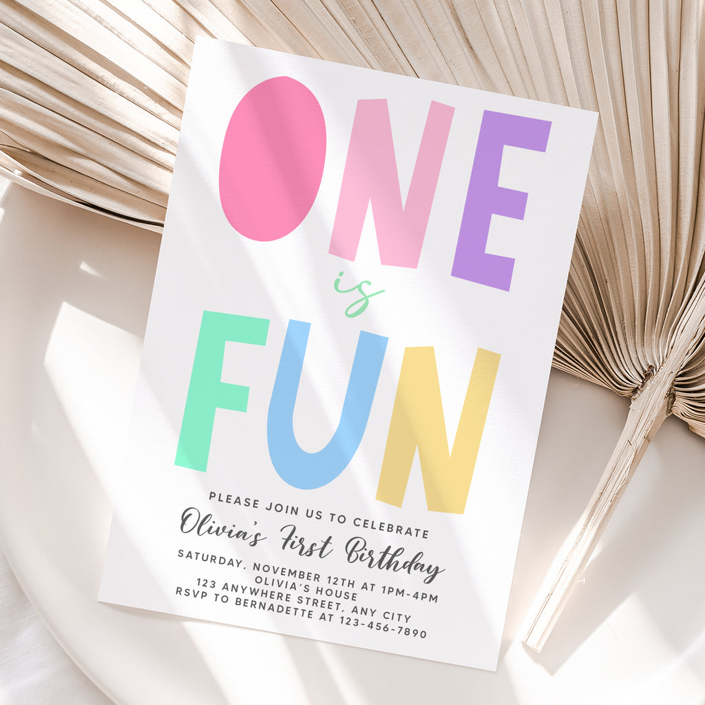 Personalized Pastel 1st Birthday Invitation – Digital JPG File