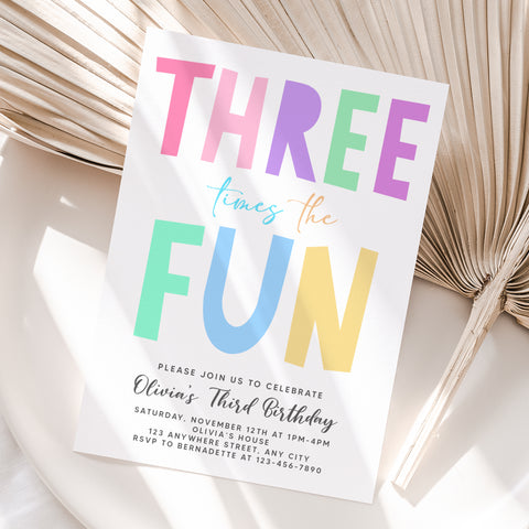 Personalized Pastel 3rd Birthday Invitation – Digital JPG File