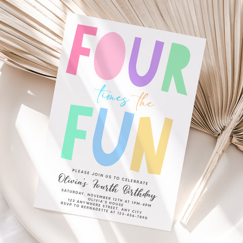 Personalized Pastel 4th Birthday Invitation – Digital JPG File