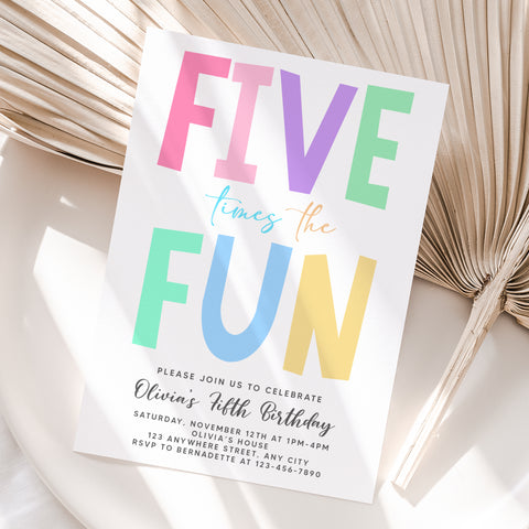 Personalized Pastel 5th Birthday Invitation – Digital JPG File