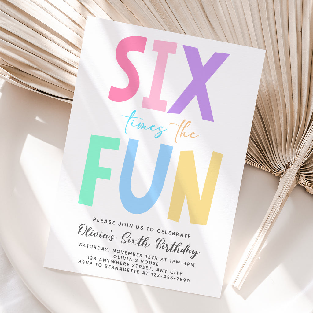 Personalized Pastel 6th Birthday Invitation – Digital JPG File