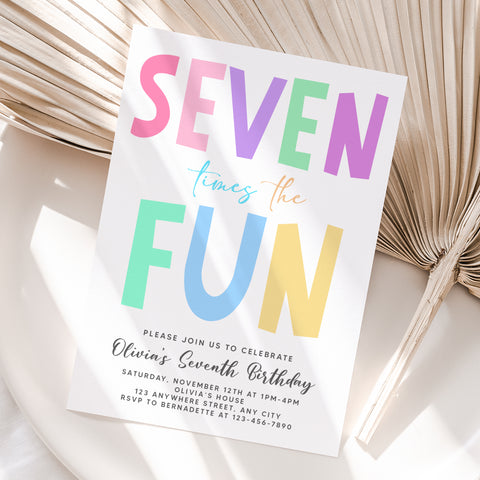 Personalized Pastel 7th Birthday Invitation – Digital JPG File