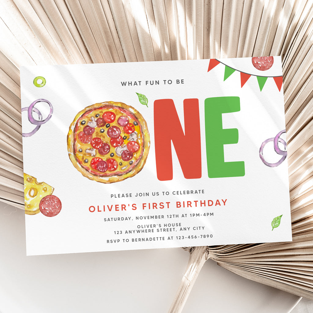 Personalized Pizza Party 1st Birthday Invitation – Digital JPG File