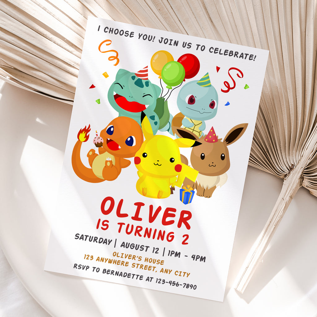 Personalized Pokemon Birthday Invitation – Digital JPG File for Any Age (Version 2)