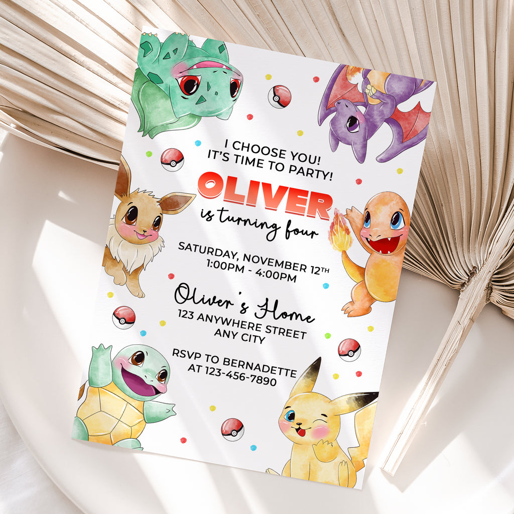 Personalized Pokemon Birthday Invitation – Digital JPG File for Any Age